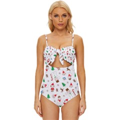 Christmas Shading Pattern Knot Front One-piece Swimsuit by Amaryn4rt