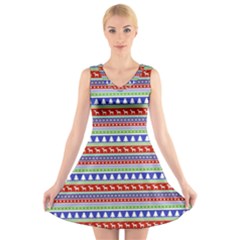 Christmas-color-stripes Pattern V-neck Sleeveless Dress by Amaryn4rt