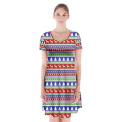 Christmas-color-stripes Pattern Short Sleeve V-neck Flare Dress by Amaryn4rt