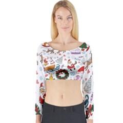 Christmas Theme Decor Illustration Pattern Long Sleeve Crop Top by Amaryn4rt