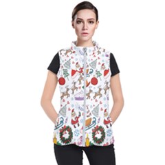 Christmas Theme Decor Illustration Pattern Women s Puffer Vest