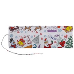 Christmas Theme Decor Illustration Pattern Roll Up Canvas Pencil Holder (m) by Amaryn4rt