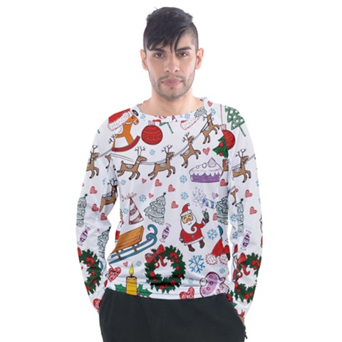 Christmas Theme Decor Illustration Pattern Men s Long Sleeve Raglan T-shirt by Amaryn4rt