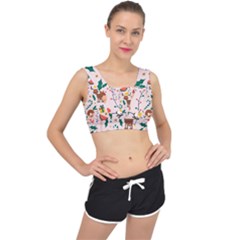 Colorful-funny-christmas-pattern Merry Xmas V-back Sports Bra by Amaryn4rt