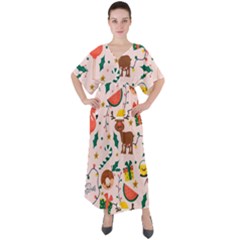 Colorful-funny-christmas-pattern Merry Xmas V-neck Boho Style Maxi Dress