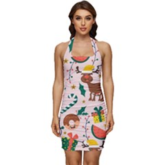 Colorful-funny-christmas-pattern Merry Xmas Sleeveless Wide Square Neckline Ruched Bodycon Dress by Amaryn4rt