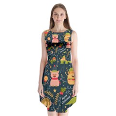 Colorful-funny-christmas-pattern Merry Christmas Xmas Sleeveless Chiffon Dress   by Amaryn4rt