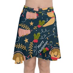 Colorful-funny-christmas-pattern Merry Christmas Xmas Chiffon Wrap Front Skirt