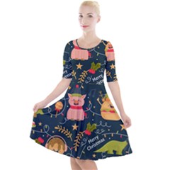 Colorful-funny-christmas-pattern Merry Christmas Xmas Quarter Sleeve A-line Dress by Amaryn4rt