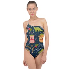 Colorful-funny-christmas-pattern Merry Christmas Xmas Classic One Shoulder Swimsuit by Amaryn4rt