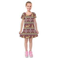 Beautiful-knitted-christmas-pattern Xmas Kids  Short Sleeve Velvet Dress by Amaryn4rt