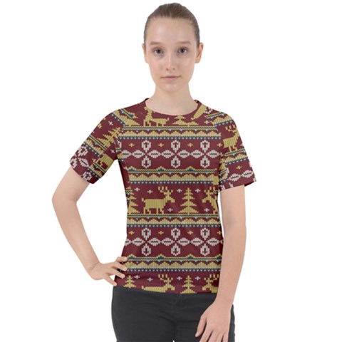 Beautiful-knitted-christmas-pattern Xmas Women s Sport Raglan T-shirt by Amaryn4rt