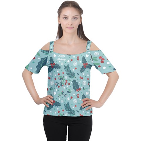 Seamless-pattern-with-berries-leaves Cutout Shoulder T-shirt by Amaryn4rt