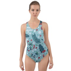 Seamless-pattern-with-berries-leaves Cut-out Back One Piece Swimsuit by Amaryn4rt