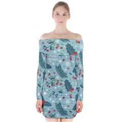 Seamless-pattern-with-berries-leaves Long Sleeve Off Shoulder Dress by Amaryn4rt