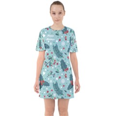 Seamless-pattern-with-berries-leaves Sixties Short Sleeve Mini Dress by Amaryn4rt