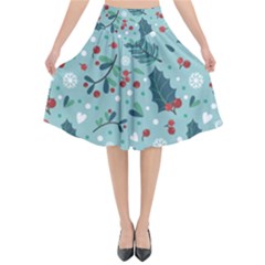 Seamless-pattern-with-berries-leaves Flared Midi Skirt by Amaryn4rt