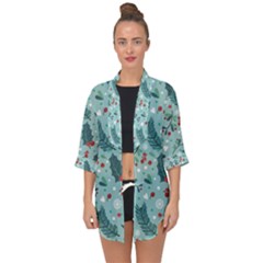 Seamless-pattern-with-berries-leaves Open Front Chiffon Kimono by Amaryn4rt