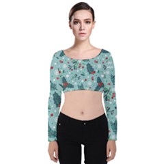 Seamless-pattern-with-berries-leaves Velvet Long Sleeve Crop Top by Amaryn4rt