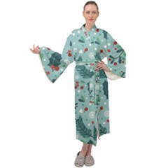 Seamless-pattern-with-berries-leaves Maxi Velvet Kimono by Amaryn4rt