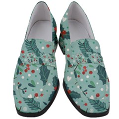 Seamless-pattern-with-berries-leaves Women s Chunky Heel Loafers by Amaryn4rt