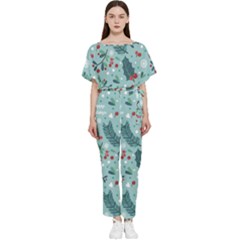 Seamless-pattern-with-berries-leaves Batwing Lightweight Chiffon Jumpsuit by Amaryn4rt