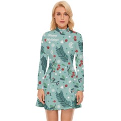 Seamless-pattern-with-berries-leaves Long Sleeve Velour Longline Dress by Amaryn4rt