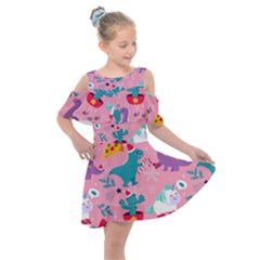 Colorful-funny-christmas-pattern Ho Ho Ho Kids  Shoulder Cutout Chiffon Dress by Amaryn4rt