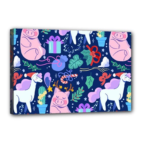 Colorful-funny-christmas-pattern Pig Animal Canvas 18  X 12  (stretched) by Amaryn4rt