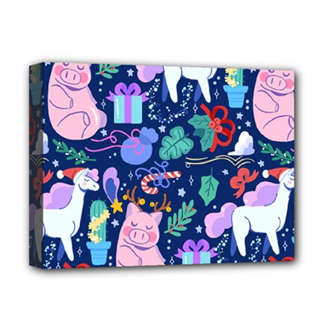 Colorful-funny-christmas-pattern Pig Animal Deluxe Canvas 16  X 12  (stretched)  by Amaryn4rt