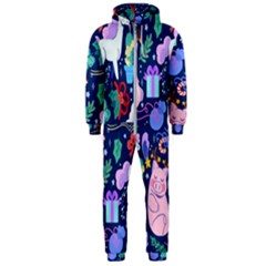 Colorful-funny-christmas-pattern Pig Animal Hooded Jumpsuit (men) by Amaryn4rt