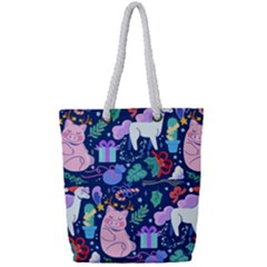 Colorful-funny-christmas-pattern Pig Animal Full Print Rope Handle Tote (small) by Amaryn4rt