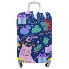 Colorful-funny-christmas-pattern Pig Animal Luggage Cover (medium)