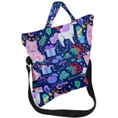 Colorful-funny-christmas-pattern Pig Animal Fold Over Handle Tote Bag by Amaryn4rt