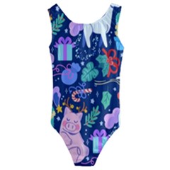 Colorful-funny-christmas-pattern Pig Animal Kids  Cut-out Back One Piece Swimsuit by Amaryn4rt