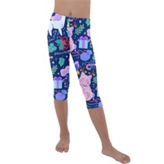 Colorful-funny-christmas-pattern Pig Animal Kids  Lightweight Velour Capri Leggings 