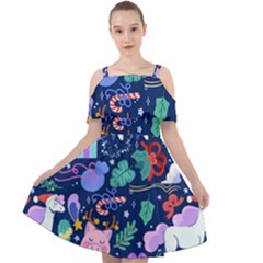 Colorful-funny-christmas-pattern Pig Animal Cut Out Shoulders Chiffon Dress by Amaryn4rt