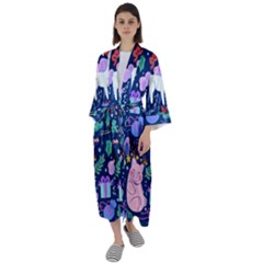 Colorful-funny-christmas-pattern Pig Animal Maxi Satin Kimono by Amaryn4rt