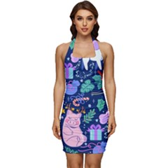 Colorful-funny-christmas-pattern Pig Animal Sleeveless Wide Square Neckline Ruched Bodycon Dress by Amaryn4rt