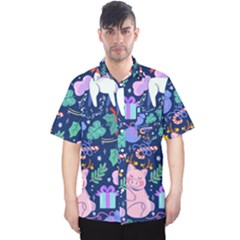 Colorful-funny-christmas-pattern Pig Animal Men s Hawaii Shirt