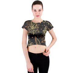 Christmas-pattern-with-vintage-flowers Crew Neck Crop Top by Amaryn4rt