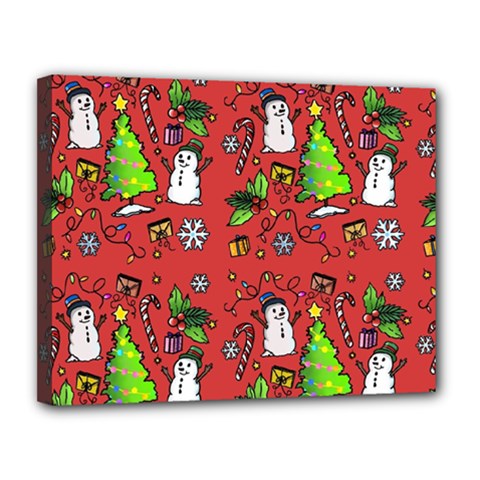 Santa Snowman Gift Holiday Christmas Cartoon Canvas 14  X 11  (stretched) by Amaryn4rt