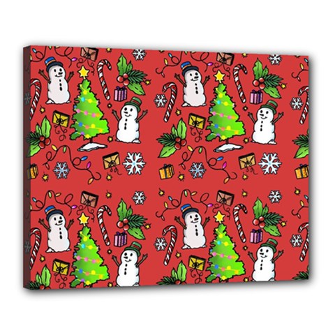 Santa Snowman Gift Holiday Christmas Cartoon Canvas 20  X 16  (stretched) by Amaryn4rt