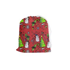 Santa Snowman Gift Holiday Christmas Cartoon Drawstring Pouch (Medium)