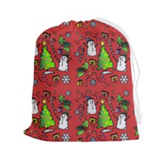 Santa Snowman Gift Holiday Christmas Cartoon Drawstring Pouch (2xl) by Amaryn4rt