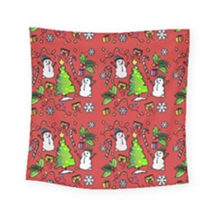 Santa Snowman Gift Holiday Christmas Cartoon Square Tapestry (small)