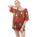 Santa Snowman Gift Holiday Christmas Cartoon Oversized Chiffon Top View1