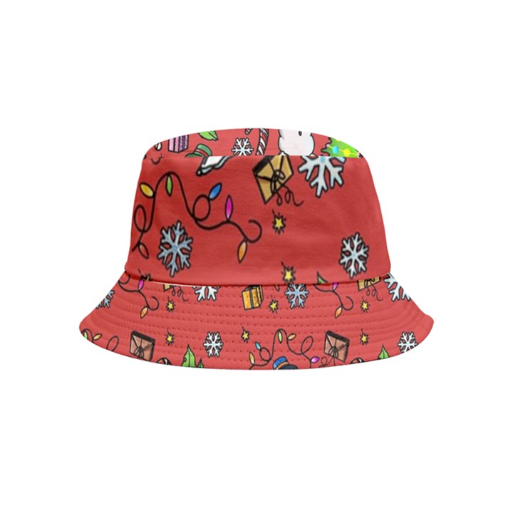 Santa Snowman Gift Holiday Christmas Cartoon Inside Out Bucket Hat (Kids)