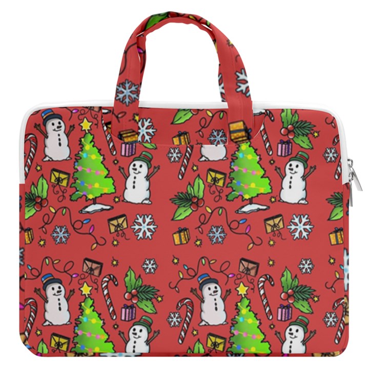 Santa Snowman Gift Holiday Christmas Cartoon MacBook Pro 16  Double Pocket Laptop Bag 