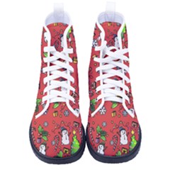 Santa Snowman Gift Holiday Christmas Cartoon Women s High-Top Canvas Sneakers